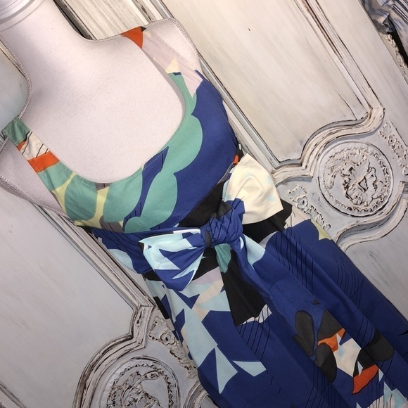 Marimekko for Anthropologie 100% Cotton Multi Color Graphic Scoop Neck Dress S/0 - Picture 2 of 9